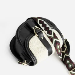 Texto Sacs À Main^Sac besace avec rabat tissu Sherpa NOIR