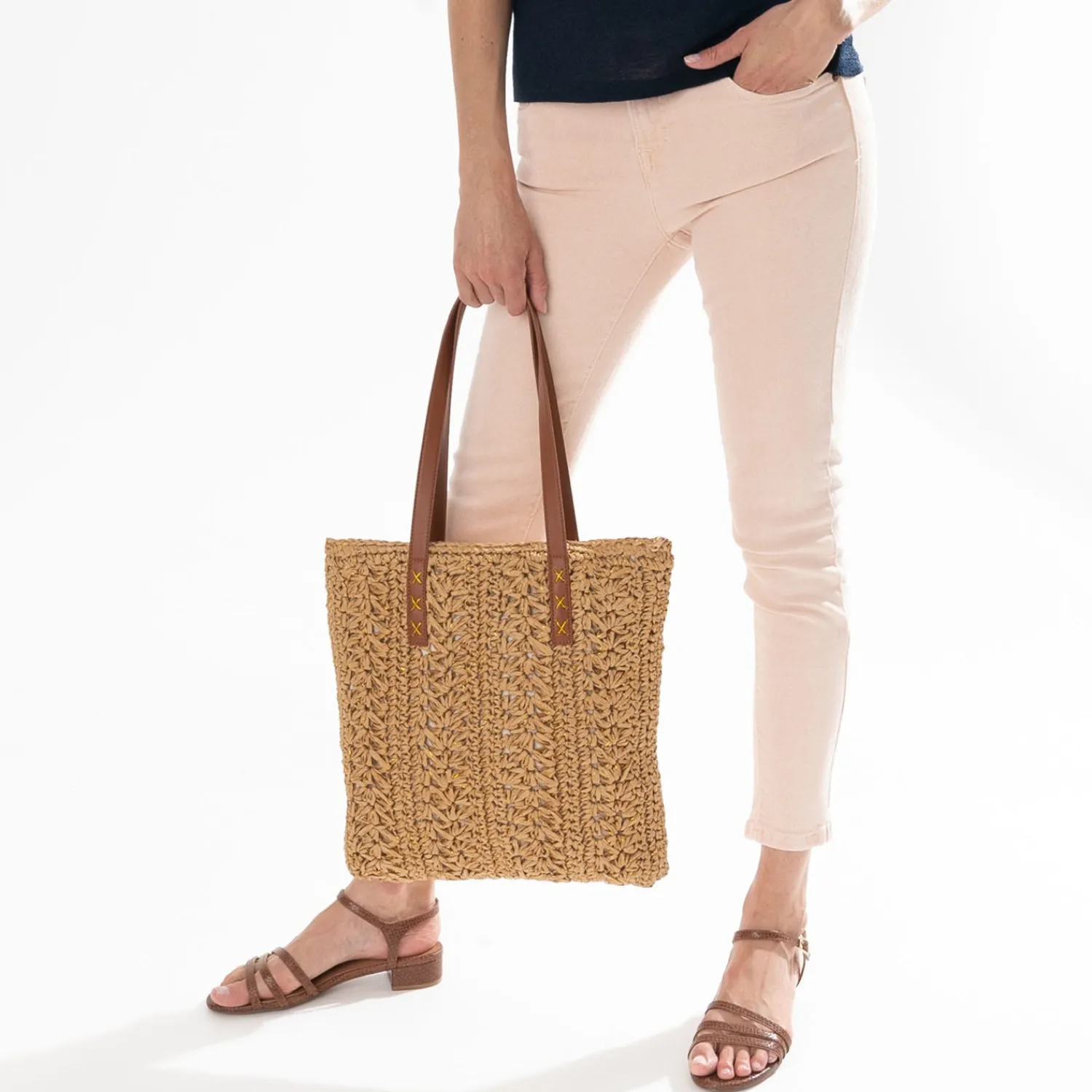 Eram Sacs Cabas^Sac cabas foncé paille papier BEIGE