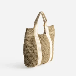 Eram Sacs À Main^Sac cabas paille papier anses rayées BEIGE