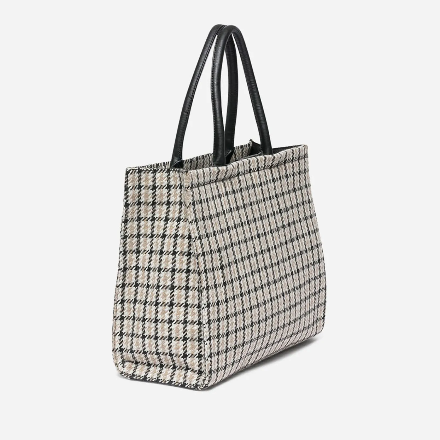 Texto Sacs Cabas^Sac cabas , écru et noir à carreaux BEIGE