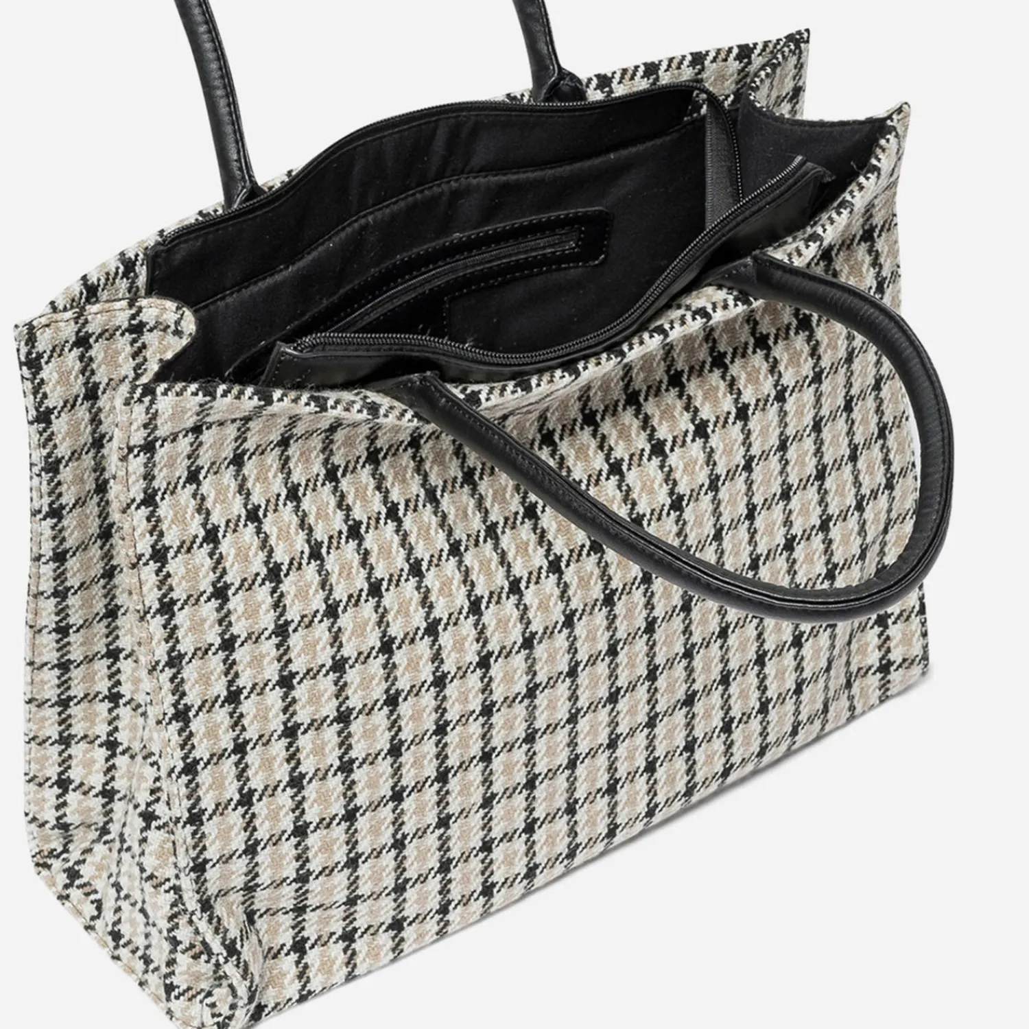 Texto Sacs Cabas^Sac cabas , écru et noir à carreaux BEIGE