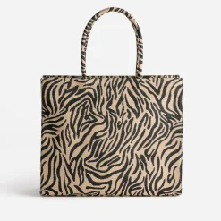 Texto Sacs Cabas^Sac cabas beige foncé à motif zébré NOIR