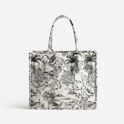 Texto Sacs Cabas^Sac cabas beige jacquard motif villages NOIR