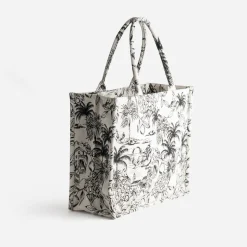 Texto Sacs Cabas^Sac cabas beige jacquard motif villages NOIR