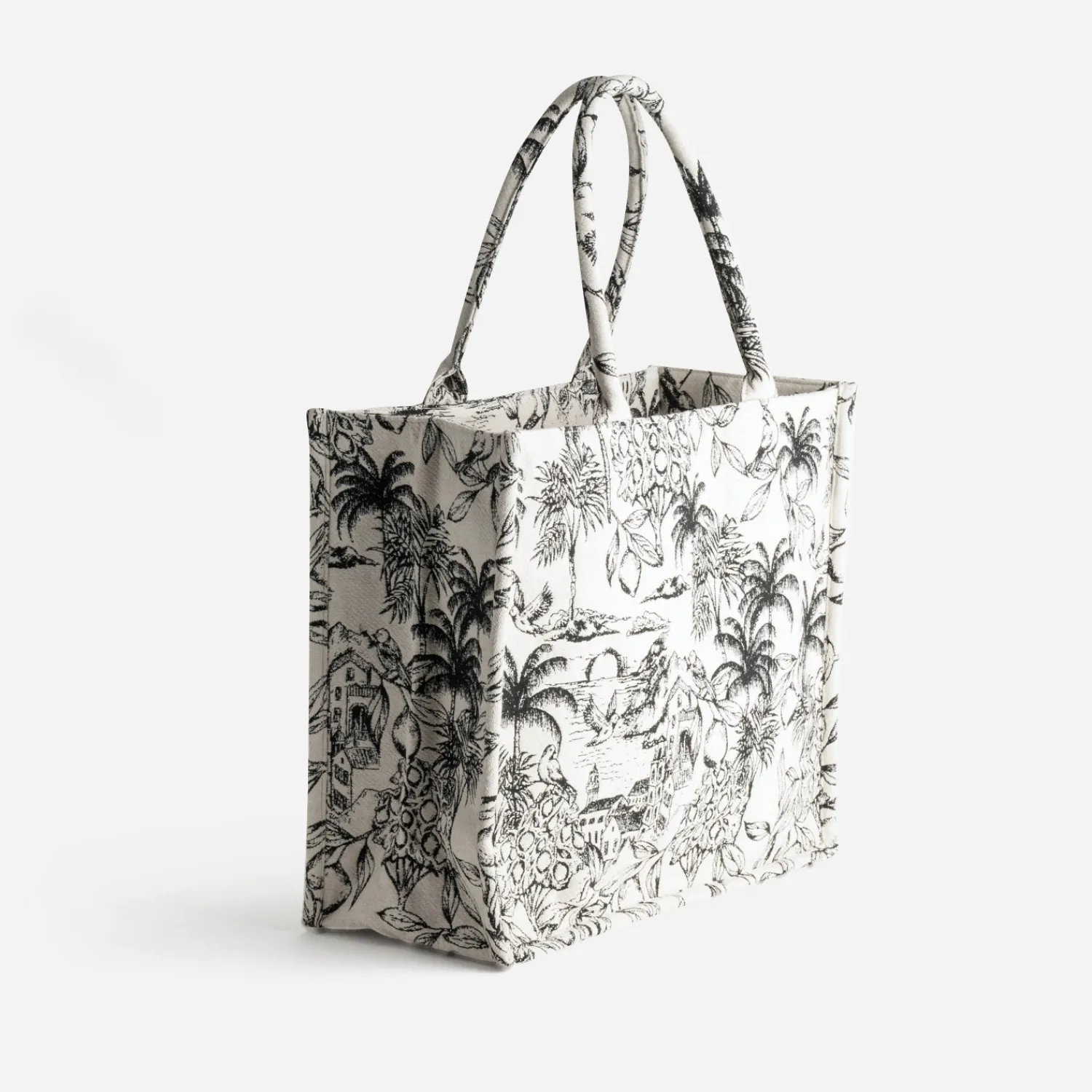 Texto Sacs Cabas^Sac cabas beige jacquard motif villages NOIR
