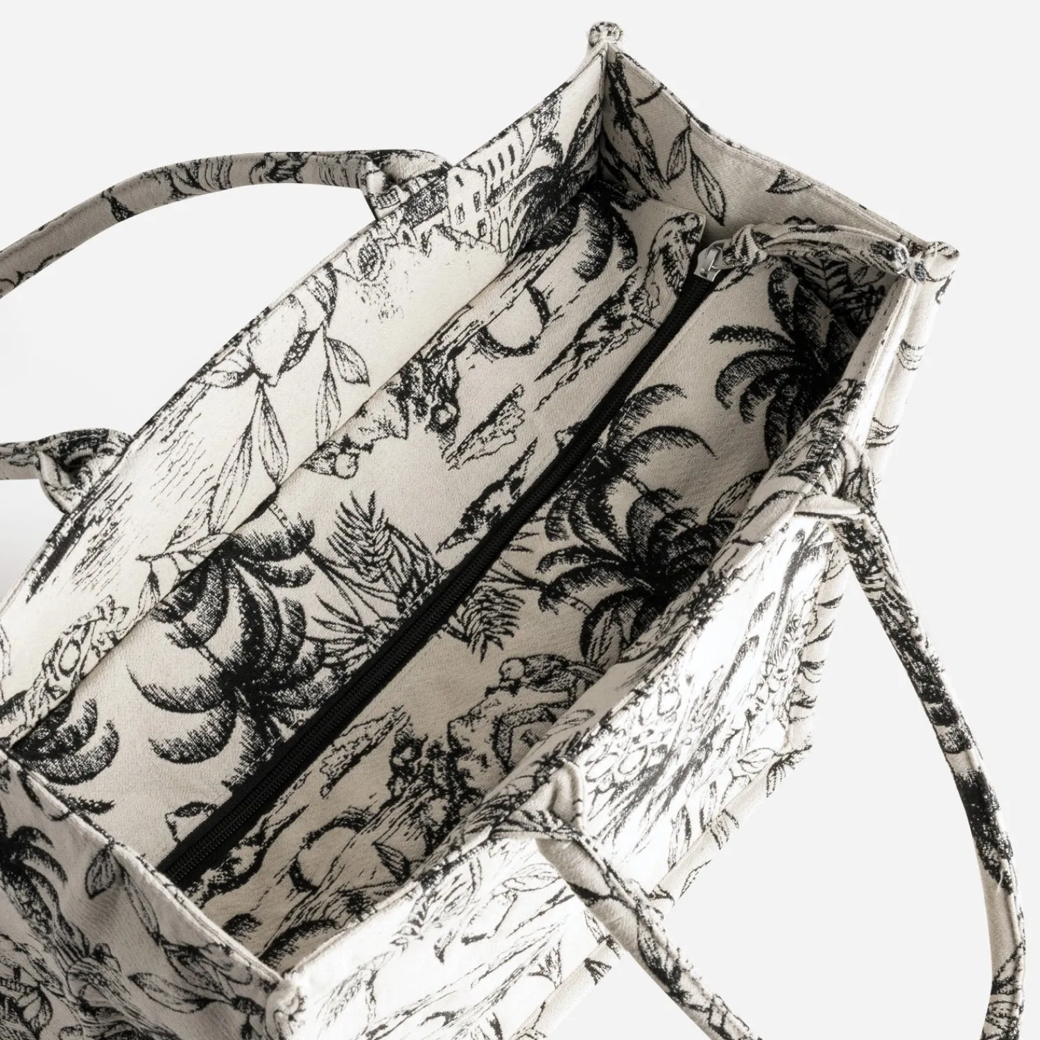 Texto Sacs Cabas^Sac cabas beige jacquard motif villages NOIR