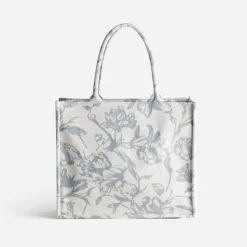 Eram Sacs Cabas^Sac cabas TEXTO beige jacquard motif floral BLEU