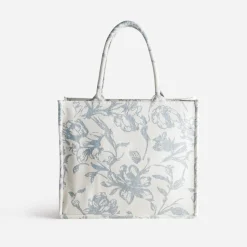 Eram Sacs Cabas^Sac cabas TEXTO beige jacquard motif floral BLEU