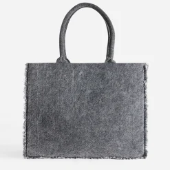 Texto Sacs Cabas^Sac cabas effet denim frangé GRIS