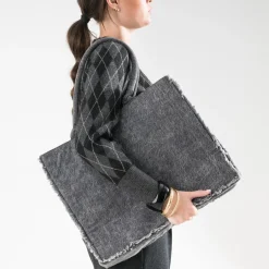 Texto Sacs Cabas^Sac cabas effet denim frangé GRIS