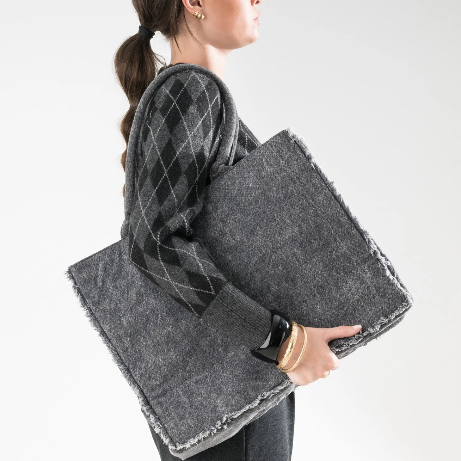 Texto Sacs Cabas^Sac cabas effet denim frangé GRIS