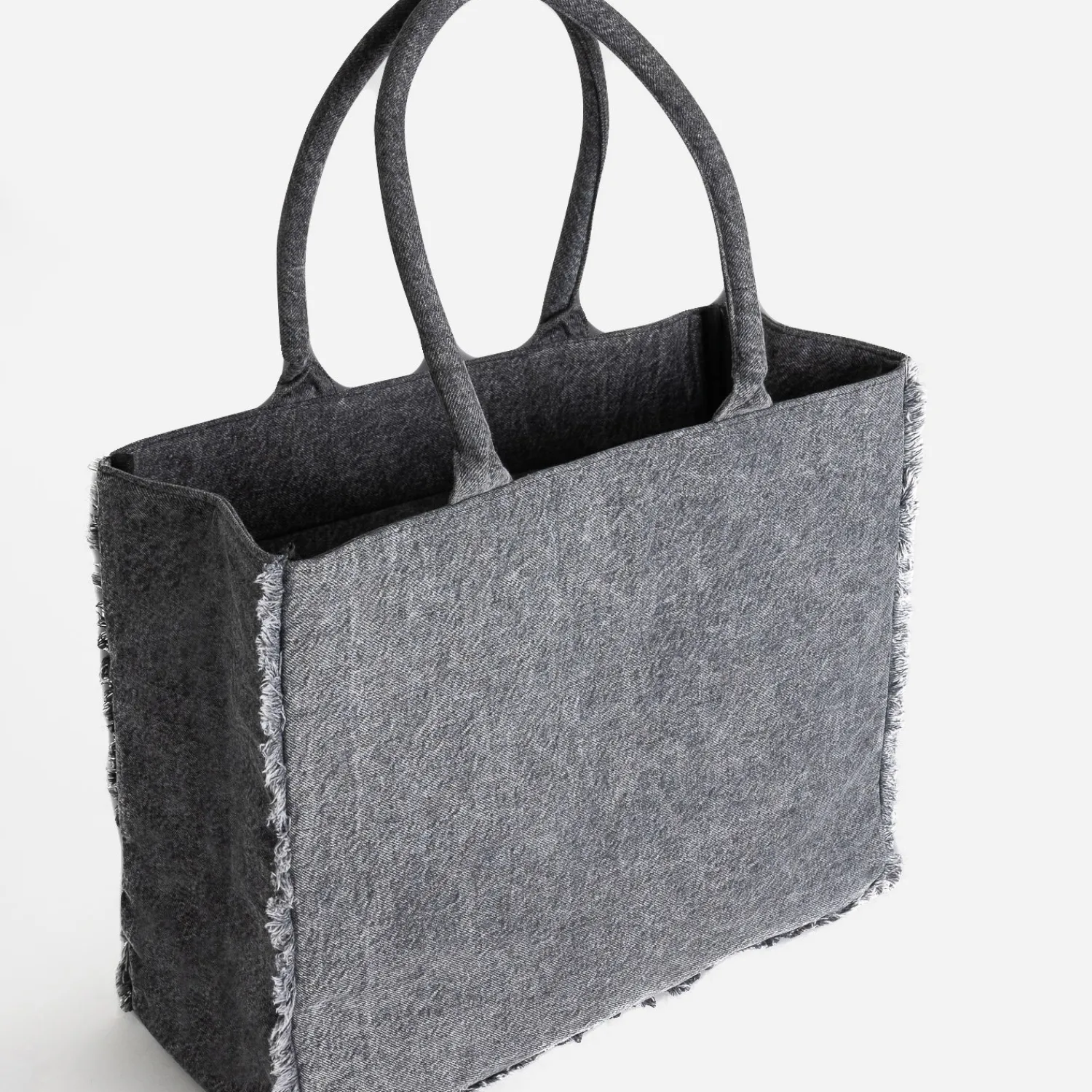 Texto Sacs Cabas^Sac cabas effet denim frangé GRIS