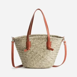 Eram Sacs Cabas|Sacs À Main^Sac panier beige en paille anses ORANGE