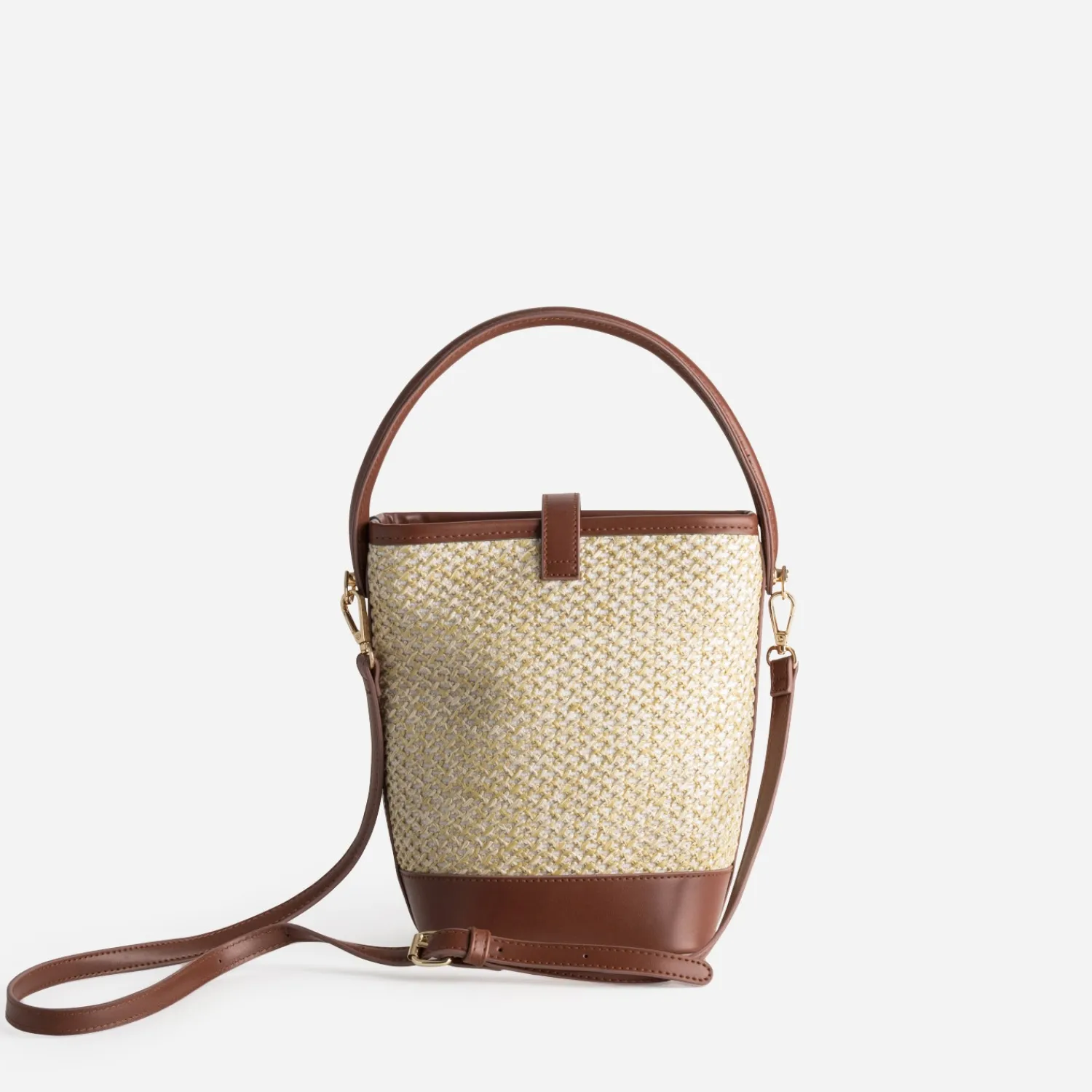 Eram Sacs À Main^Sac seau paille papier et camel BEIGE