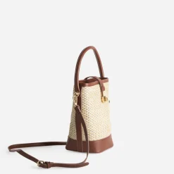 Eram Sacs À Main^Sac seau paille papier et camel BEIGE