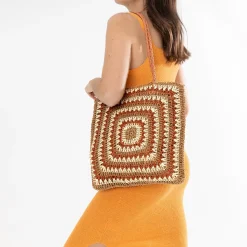 Texto Sacs Cabas^Sac beige, écru et terracotta tressé MULTICOLORE