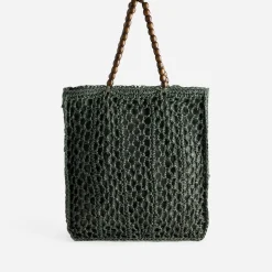 Texto Sacs Cabas^Sac crochet et anses perles bois VERT