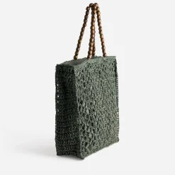 Texto Sacs Cabas^Sac crochet et anses perles bois VERT