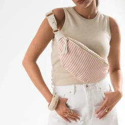 Eram Sacs Bananes & Bandoulières|Sacs À Main^Sac-banane corail toile motif rayures ROSE