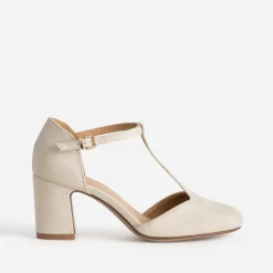 Eram Escarpins^Salomé écru suédé à talon BEIGE