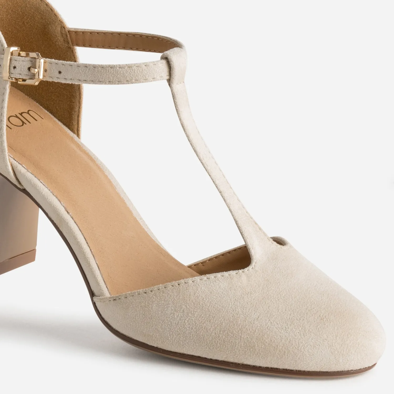Eram Escarpins^Salomé écru suédé à talon BEIGE