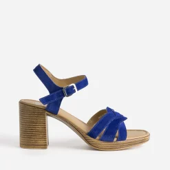 Eram Sandales^Sandale à talon roi cuir velours BLEU