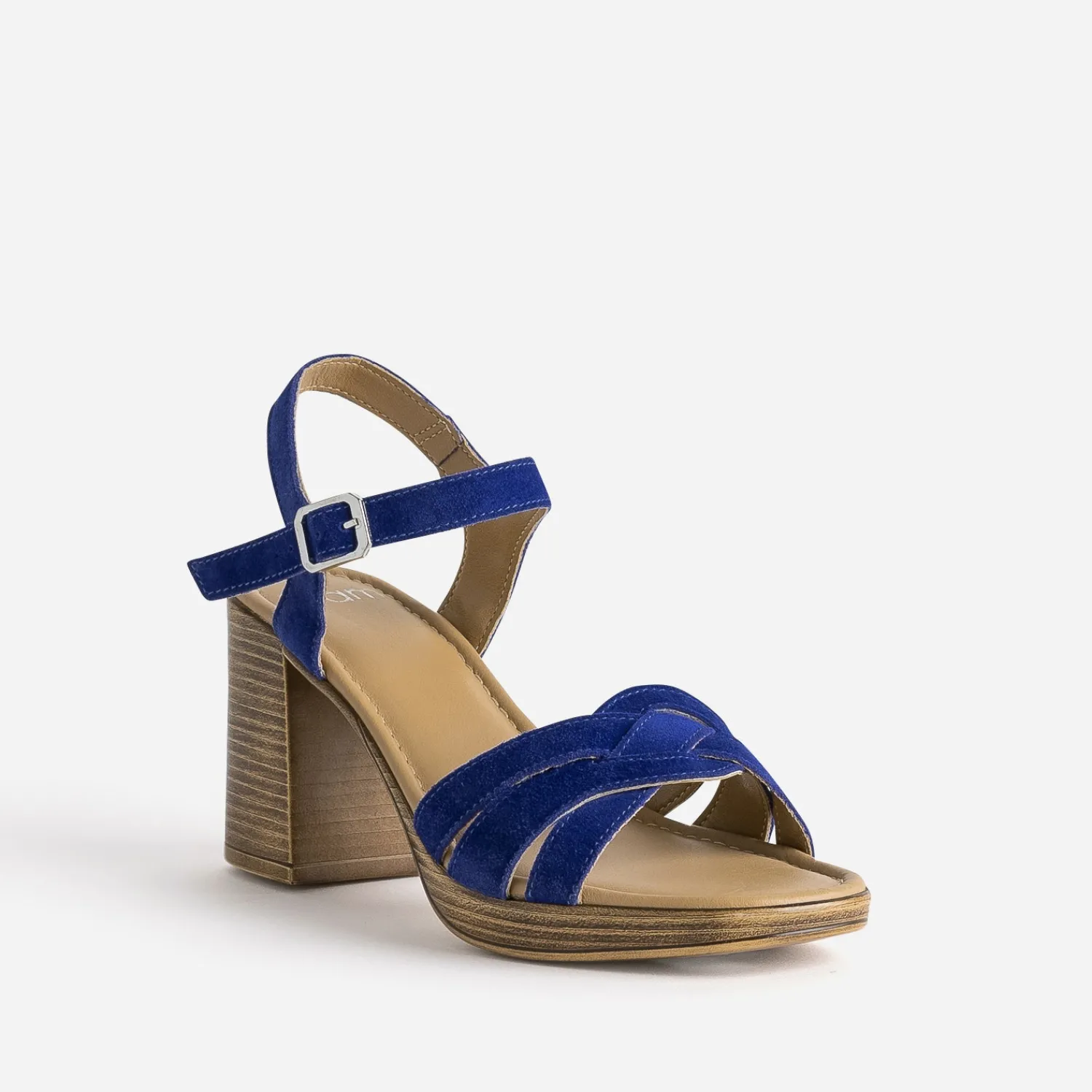 Eram Sandales^Sandale à talon roi cuir velours BLEU