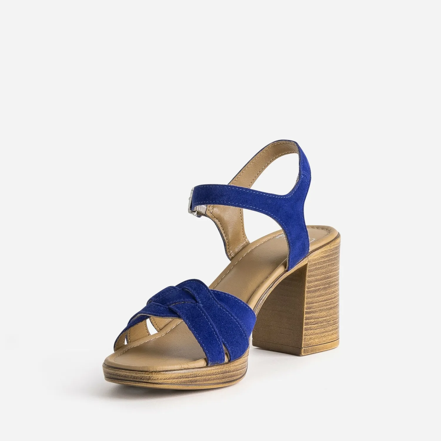 Eram Sandales^Sandale à talon roi cuir velours BLEU