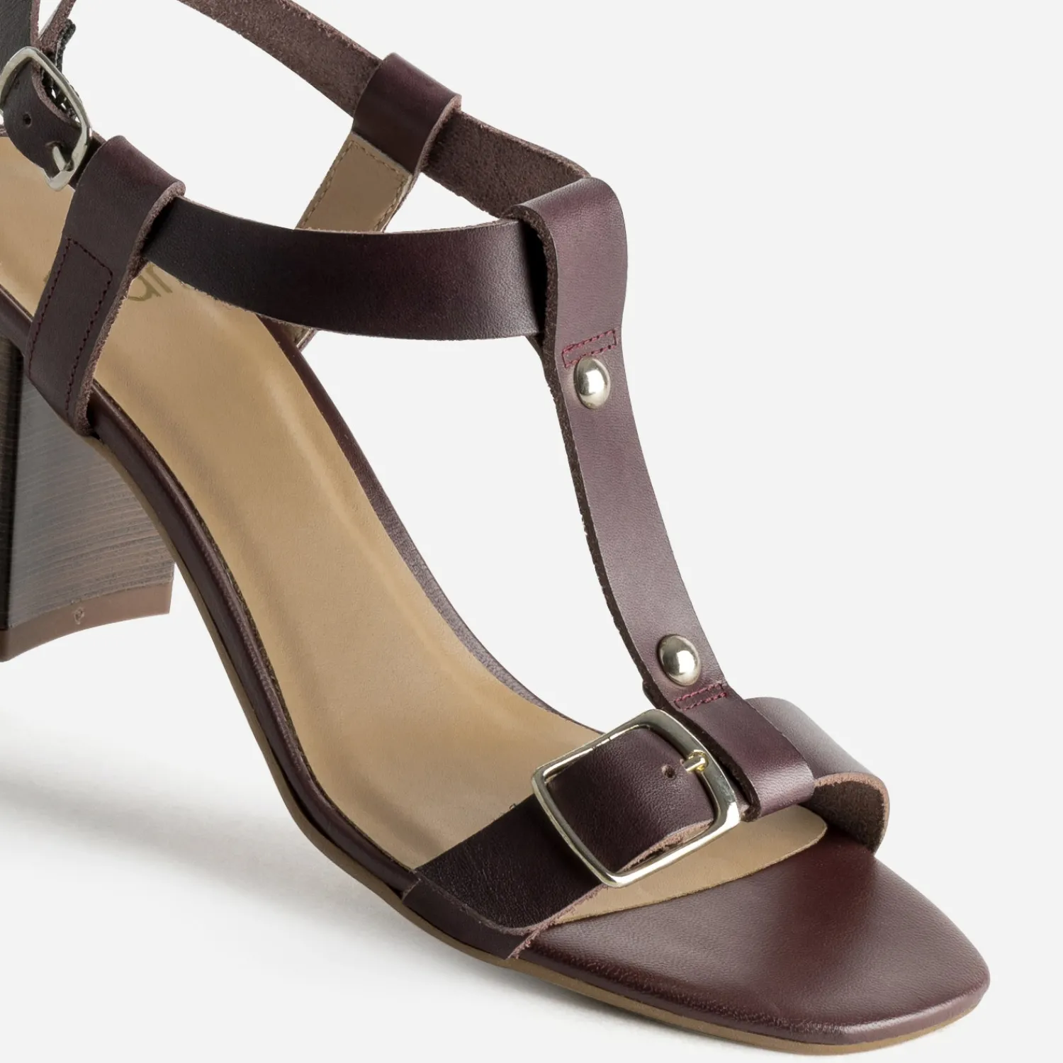 Eram Sandales^Sandale à talon cuir bride en T BORDEAUX