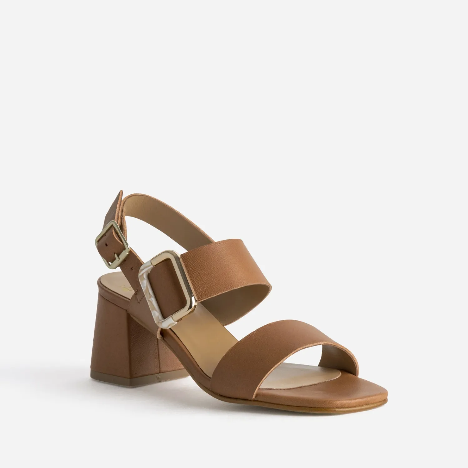 Eram Sandales^Sandale à talon cuir boucle fantaisie CAMEL