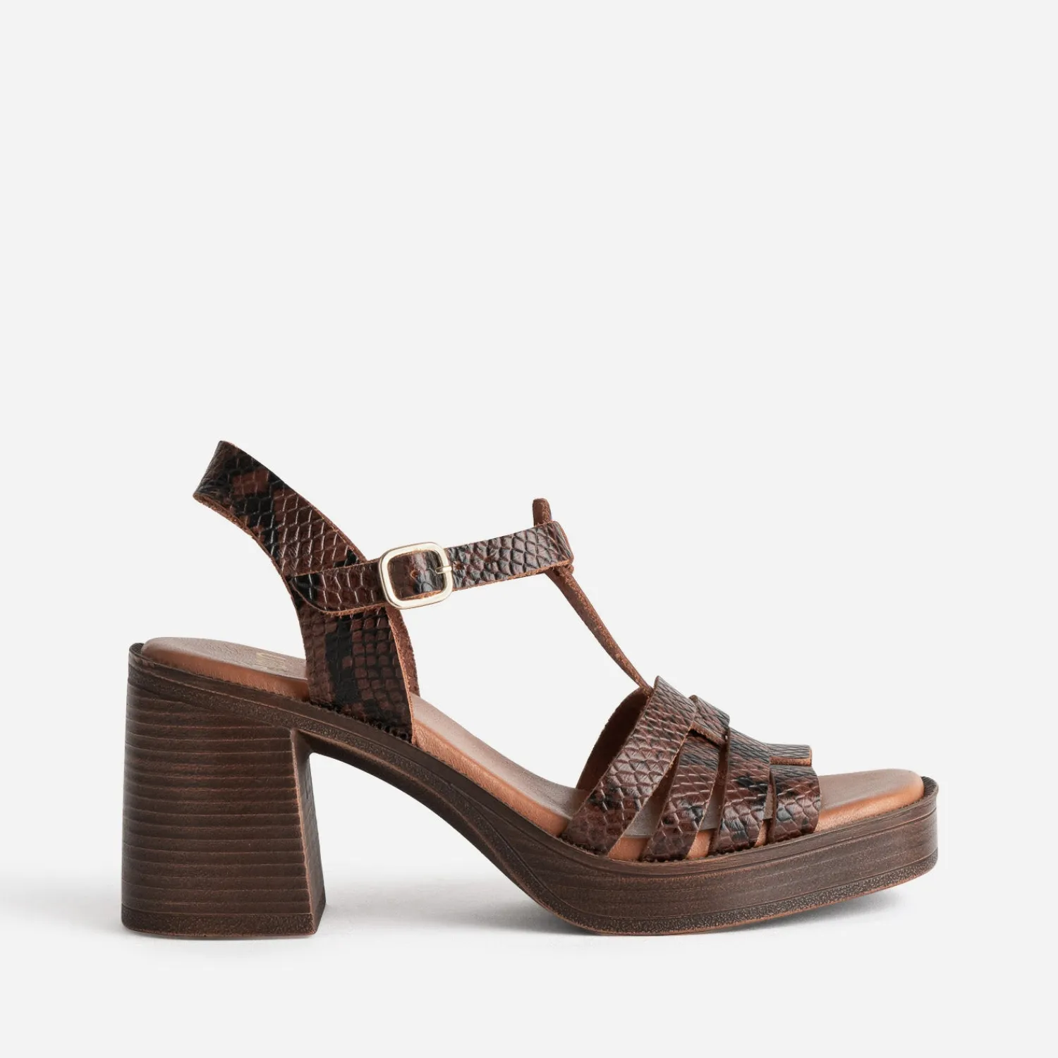 Eram Sandales^Sandale à talon cuir effet python MARRON