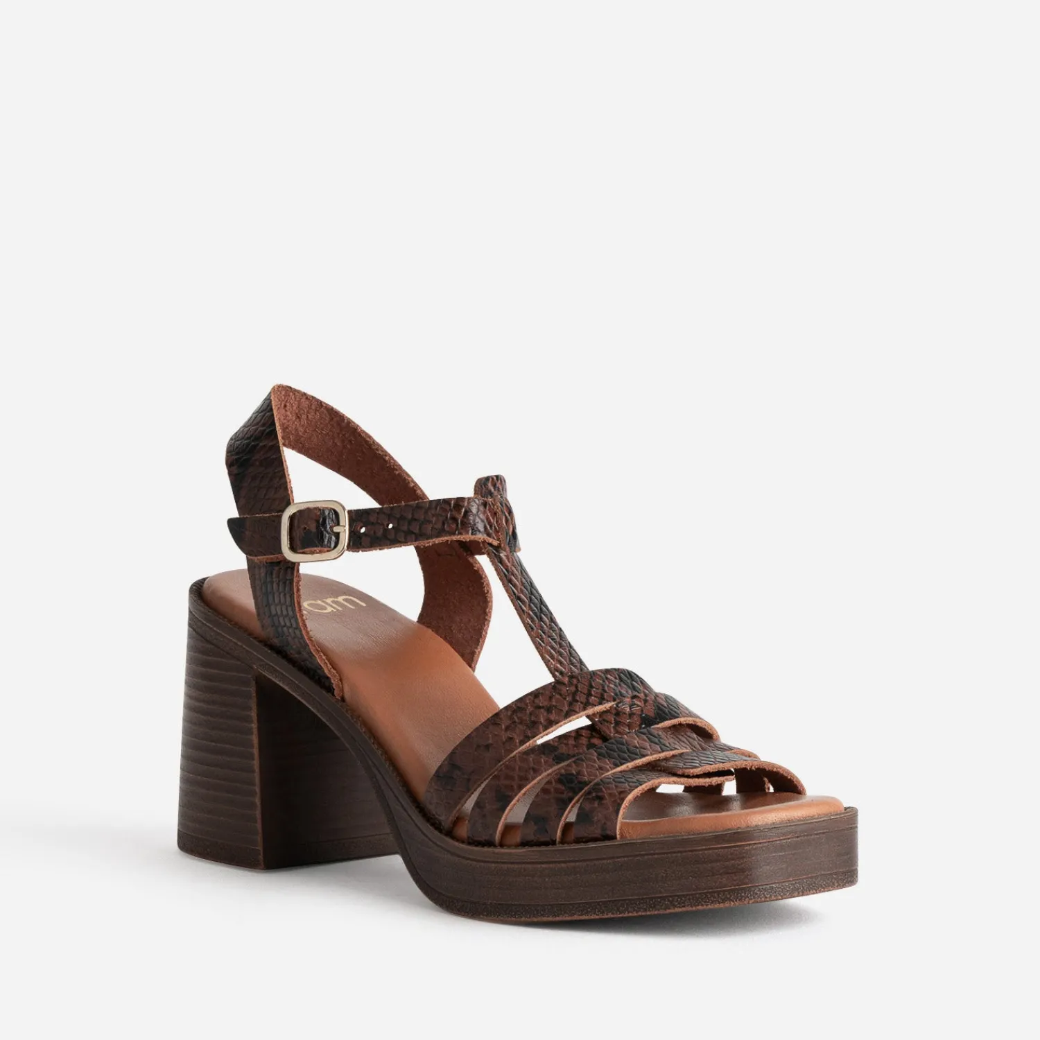 Eram Sandales^Sandale à talon cuir effet python MARRON