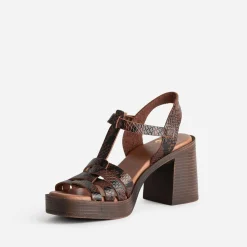 Eram Sandales^Sandale à talon cuir effet python MARRON