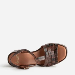 Eram Sandales^Sandale à talon cuir effet python MARRON