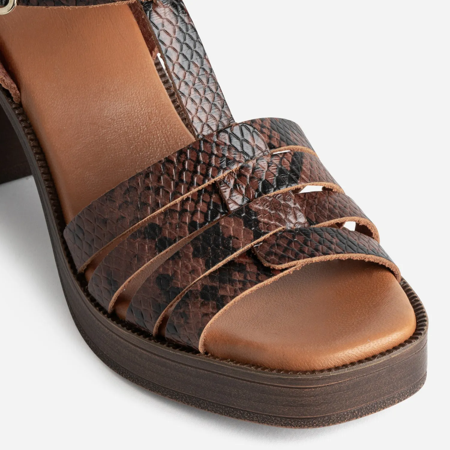 Eram Sandales^Sandale à talon cuir effet python MARRON