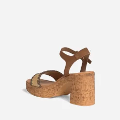 Texto Sandales^Sandale à talon clair cuir velours MARRON