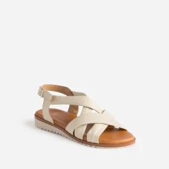 Eram Sandales^Sandale beige clair en cuir souple éco-conçu ECRU