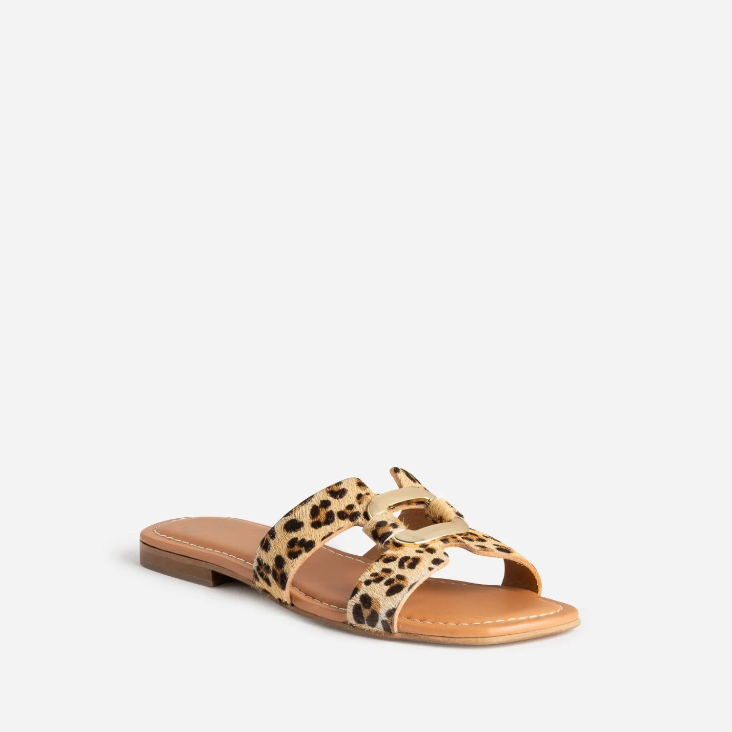 Eram Mules/Tongs|Sandales^Sandale beige cuir motif léopard et anneau IMPRIME