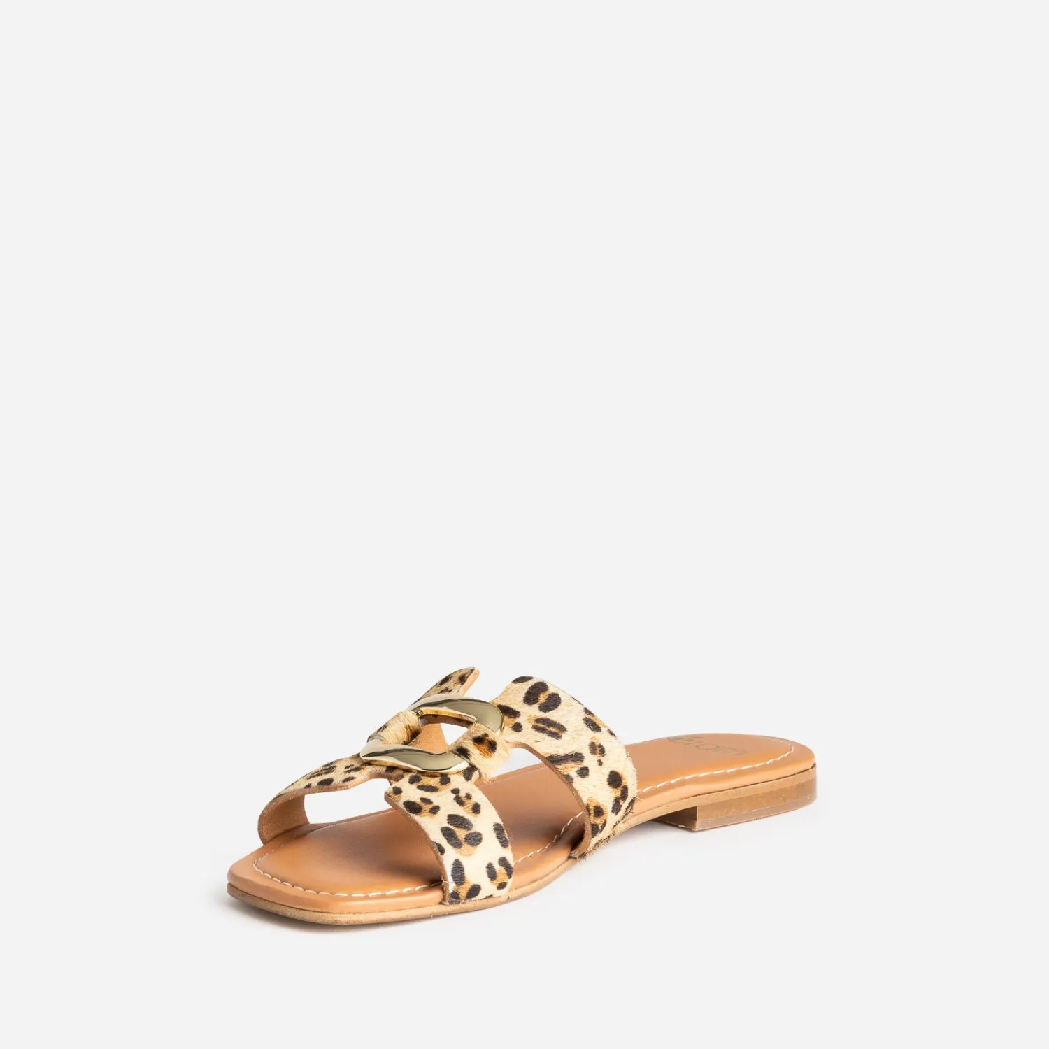 Eram Mules/Tongs|Sandales^Sandale beige cuir motif léopard et anneau IMPRIME