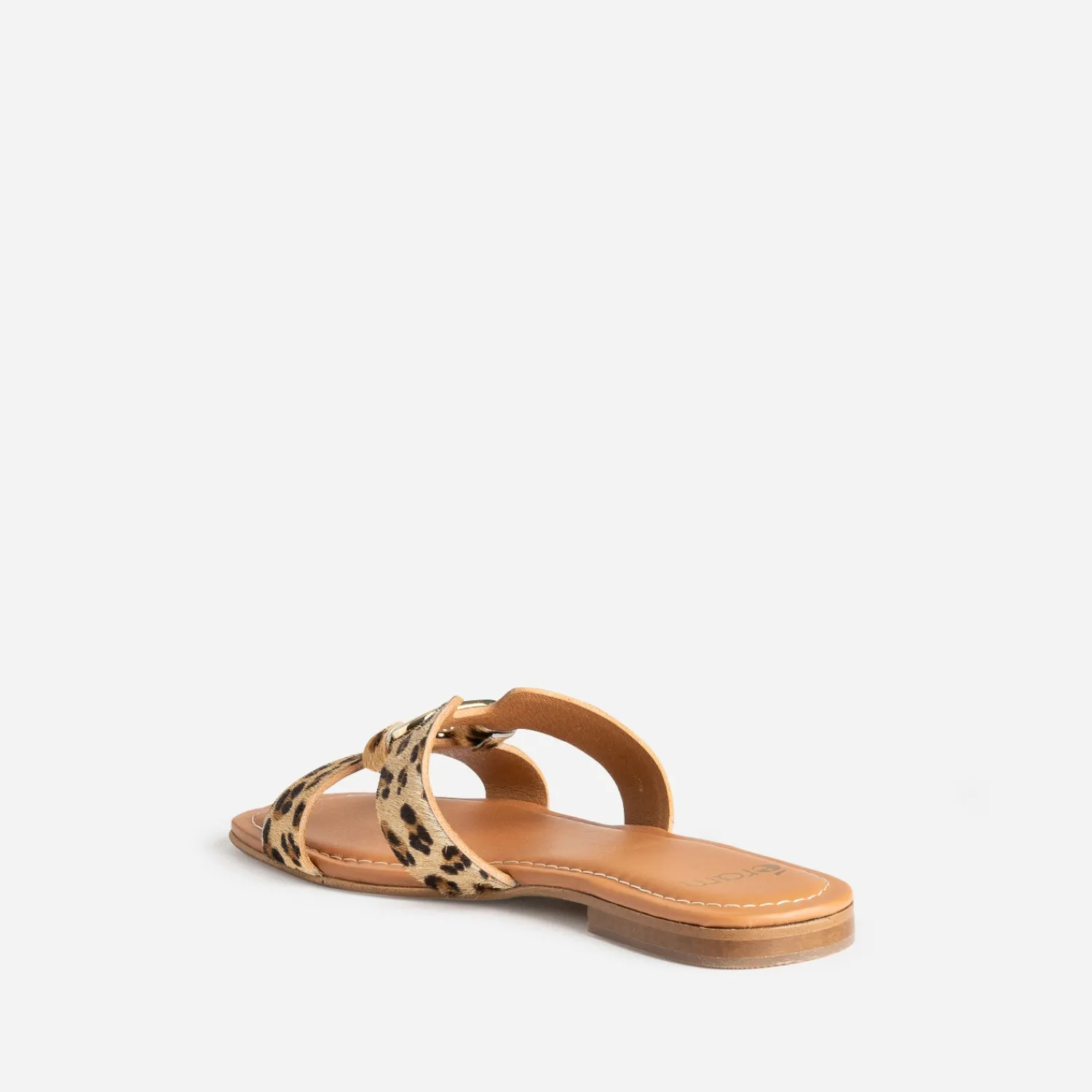 Eram Mules/Tongs|Sandales^Sandale beige cuir motif léopard et anneau IMPRIME