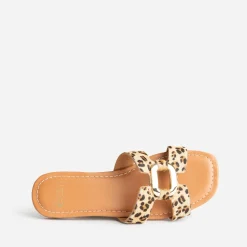 Eram Mules/Tongs|Sandales^Sandale beige cuir motif léopard et anneau IMPRIME