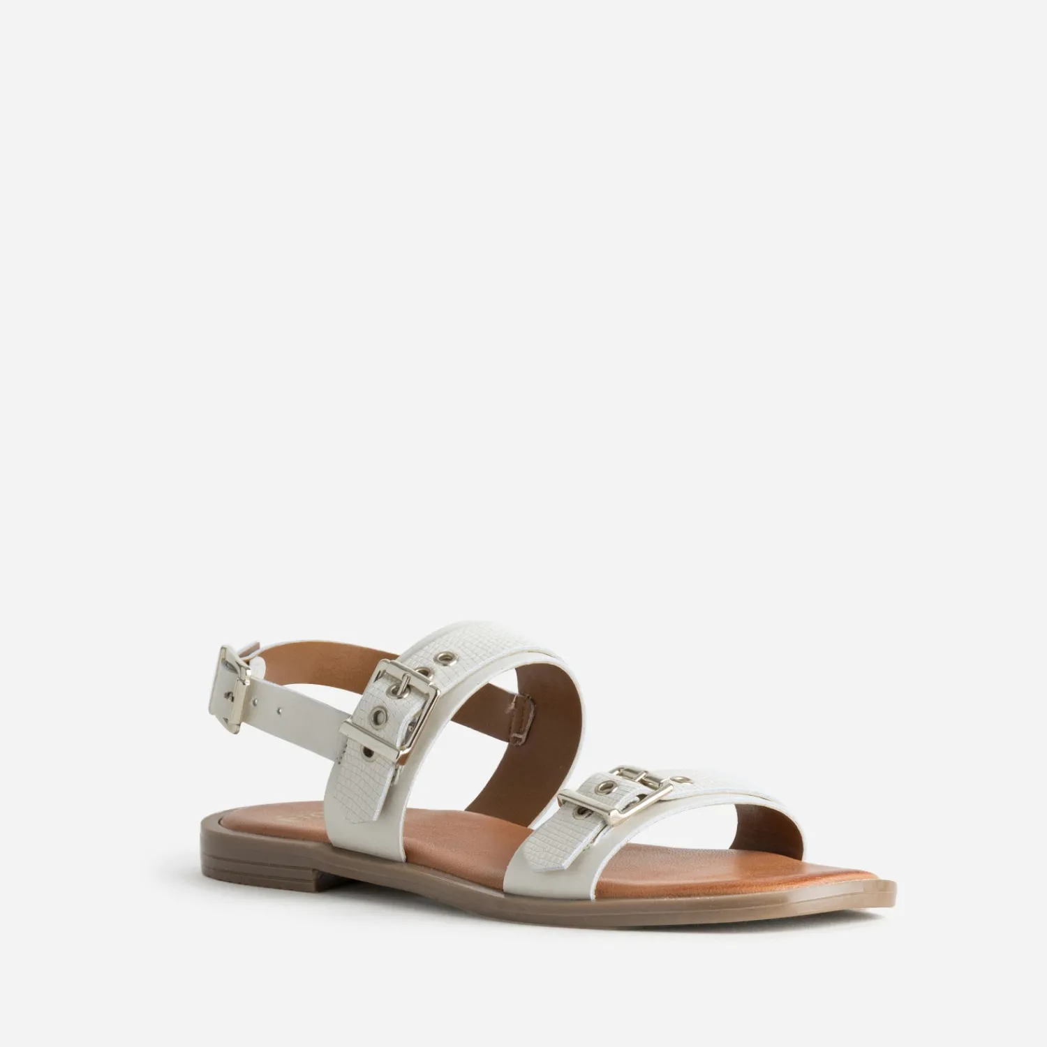 Eram Sandales^Sandale blanche cuir trois boucles NOIR