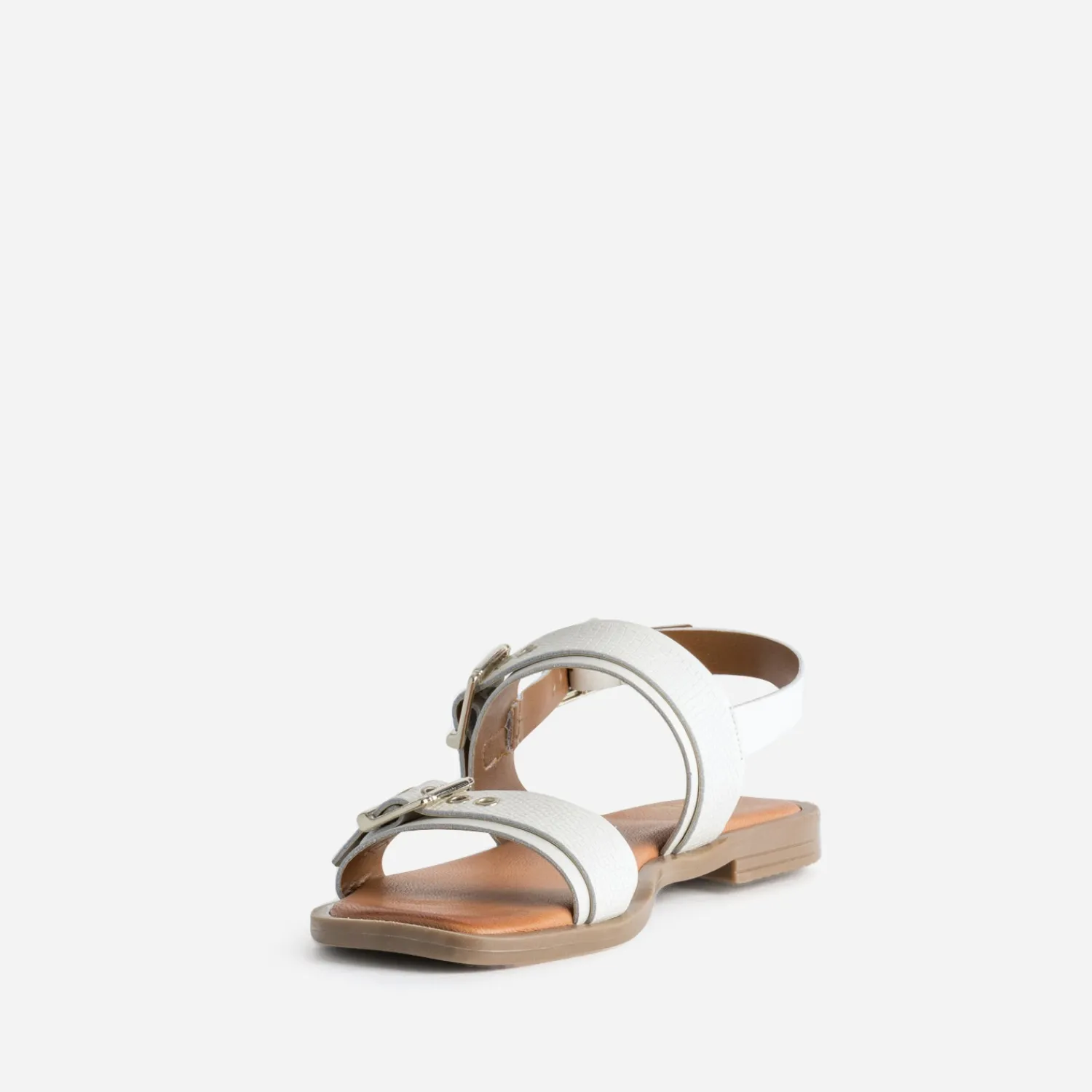 Eram Sandales^Sandale blanche cuir trois boucles NOIR
