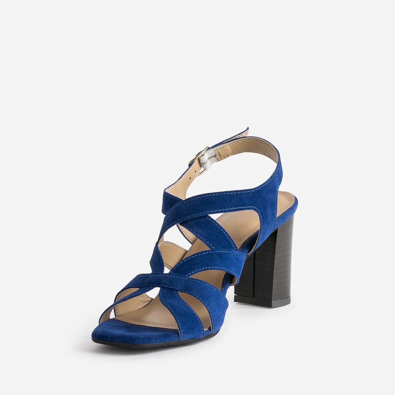 Eram Sandales^Sandale roi cuir velours à talon BLEU