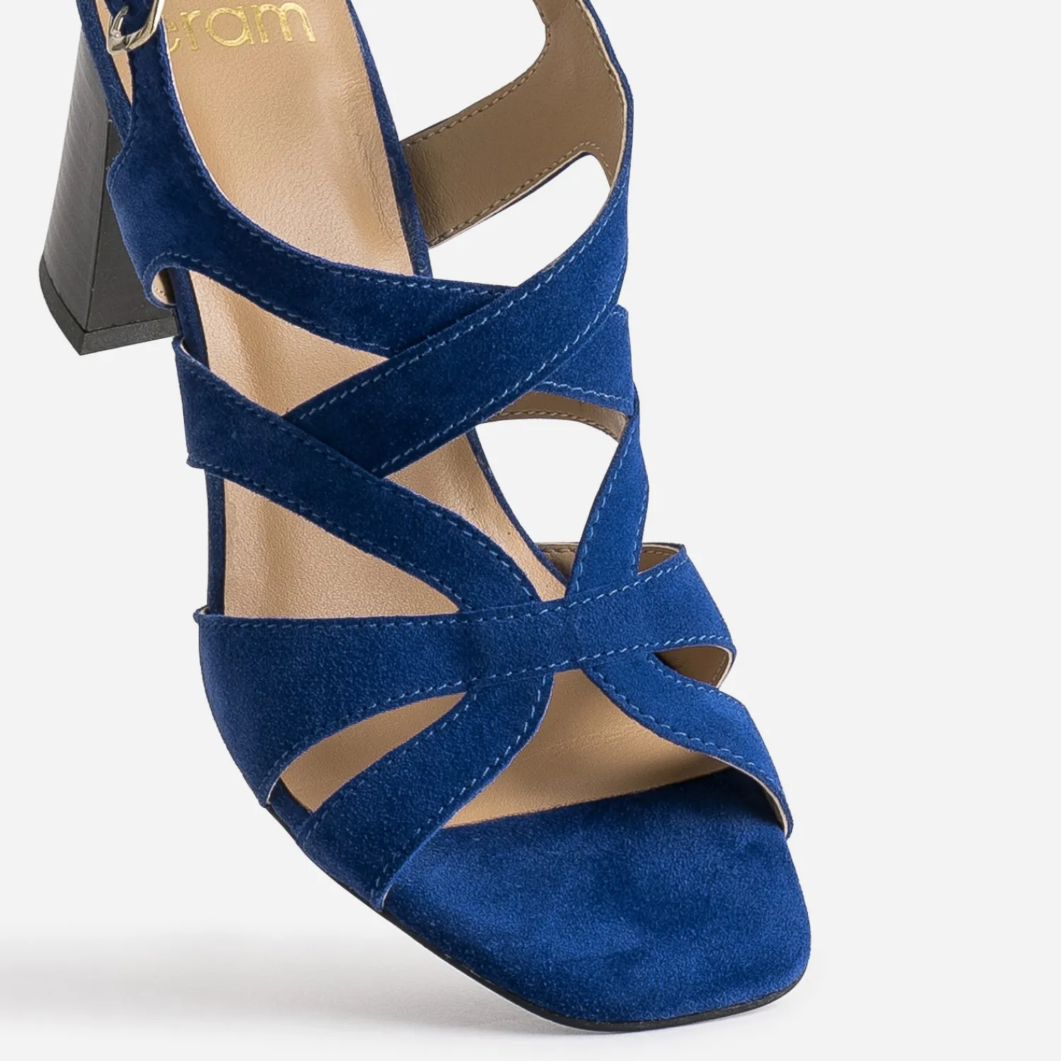 Eram Sandales^Sandale roi cuir velours à talon BLEU