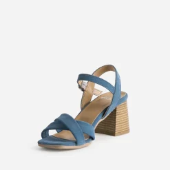 Eram Sandales^Sandale e cuir velours à talon BLEU