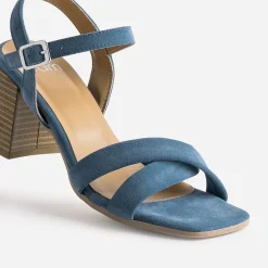 Eram Sandales^Sandale e cuir velours à talon BLEU