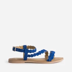 Eram Sandales^Sandale e en cuir velours à brides entrelacées BLEU