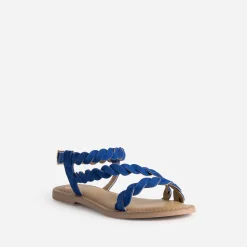 Eram Sandales^Sandale e en cuir velours à brides entrelacées BLEU