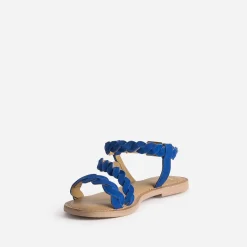 Eram Sandales^Sandale e en cuir velours à brides entrelacées BLEU
